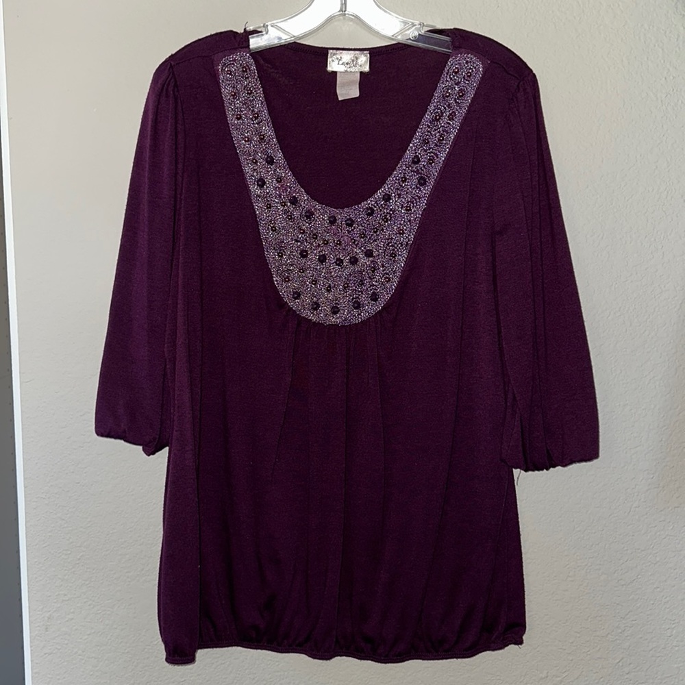 Brand: Lavish plus. Blouse. Size: 2X. Color: Plum. polyester, rayon, spandex.